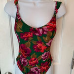J Crew Emerald Green Bold Floral Ruffled Shoulder Swimsuit Size S Pink Photo 0