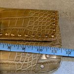 Kathy Van Zeeland  Python Snakeskin Top Zip Clutch Green Beige Rhinestones Photo 7
