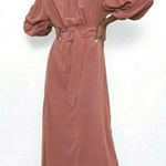 ZARA 🛍️  Rust Pink Belted Peasant Puff Sleeve Midi Dress Size S Photo 0