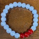 NWT Powder Blue and Red glass Beaded Bracelet Photo 0