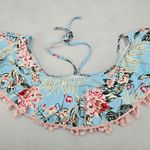 Blue Floral Bra Halter Cold Shoulder Beach Boho Bikini Bralette Swim Top S Small Photo 1
