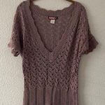 Y2K Lavender Low V Sweater Top Open Knit Purple Shirt Vintage Size M Photo 0