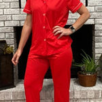 Vintage 70s Lorraine Candy Apple Red Lingerie Pajama‎ Medium Top Pants PJs Nylon Photo 0