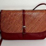 Brighton One World by Burndt Red Woven Leather Crossbody Bag Photo 0