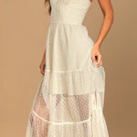 Lulus  Romantic Spot Cream Polka Dot Mesh Tiered Midi Dress Casual Fairy‎ Size Sm Photo 0