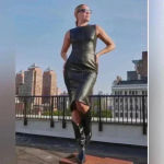 Spanx  Leather Like Combo Shapewear Fitted Sheath Midi Dress in Black Size M‎ NWT Photo 2