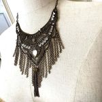 Brass tone rhinestone chain statement necklace Photo 5