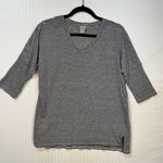 Chico's Chico’s Striped Black/White Linen Top Women Size 0/Small Dolman Sleeve Oversized Photo 0