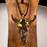 Free People Gold and Iridescent Bull Skull Pendant Necklace Photo 7