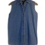 Three Rivers Denim Blue Sleeveless Button Front Cotton Denim Shirt Size Small Photo 0