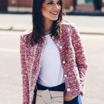 ZARA  Tweed TEXTURED WEAVE CARDIGAN JACKET W/ FRAYED DETAIL w/ Gold Pearl Buttons Photo 1