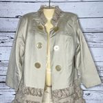 Multiples NWT Size L Tan Linen Blend Ribbon Chiffon Trim Open Front Coat Jacket Photo 1