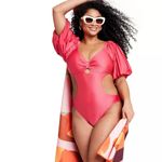 FE NOEL Pink Puff Sleeve One Piece Bathing Swimsuit Size 3X NEW NWOT Photo 2