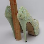 Kiss Kouture Celine Light Mint Green Peep Toe Beaded Platform Heels Size 8.5 Photo 3