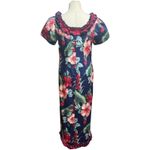 Karyl Kaye Made in Hawaii Short Sleeve Ruffle Midi Dress Blue Red Pink 12 Photo 5
