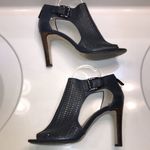 Louise et Cie  Women’s Olivia 2 Leather Navy Blue Cut Out Stacked Stiletto Heels Photo 6