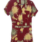 Free People Burgundy Tropical Print Short Romper Size XS Red and Gold Romper Photo 0