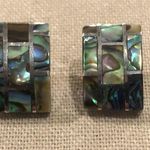 Sterling Silver Vintage Abalone Inlay Mosaic Earrings Photo 5