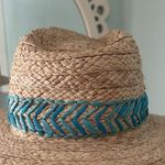 Talbots  Embroidered Raffia Straw Hat Turqoise Adjustable NWT Photo 6