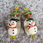 Hand Painted Snow Man Earrings Pierced Dangle Hooks Christmas Winter Wear Photo 10
