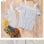 Cotton Blue Cotton Bleu • Striped Off-Shoulder Top Blue & White Photo 2