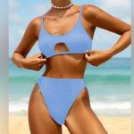 SheIn Textured Cut Out High Waist Bikini Set, Baby Blue, Size L, NWOT Photo 0