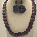 Vintage Cleopatra Purple Beaded Pendant Necklace & Circular Earrings Set Photo 2
