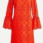 J.Crew  Bell-sleeve Dress Embroidered Eyelet in Brillant Sunset, Size 00, NWT Photo 0