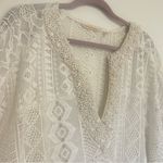 Soft Surroundings Cream Eyelet Beaded V Neck Sheer Swimsuit Cover Up Small/Med Photo 4