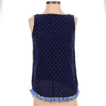 Sail To Sable  Silk Navy Polka Dot Fringe Tank Sleeveless Blouse Size XXS Photo 1