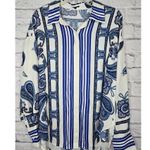 EXPRESS  Portofino Shirt Womens Large Blue Paisley Striped Oversized Career Satin Photo 1