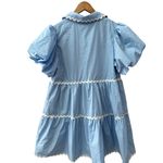 Mainstrip Puffed Sleeve Ric Rac Trimmed Solid Mini Dress Blue Size Large Photo 8