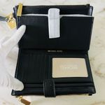 Michael Kors Jet Set Black Multi Leather Logo Print Double Zip Wallet Wristlet Photo 5