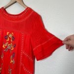 Brass & Roe Orange Short Sleeve Boho Floral Embroidered Crochet Trim Dress sm Photo 4