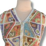 Peruvian Connection  Pima Cotton Knit Sweater Vest Geometric Artsy Oatmeal Vneck Photo 3