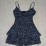 Emerald Sundae Women’s Navy Blue White Ditsy Floral Flounce Tiered Mini Romper Wrap Dress Sz Xs Photo 0