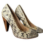 Modern Vintage Chunky High Heels‎ Womens 37.5 Snake Embossed Studs Leather Black Size 7 Photo 0