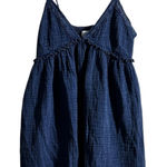 Japna  Womens Navy Blue Smocked Gauze Babydoll Mini Dress Spaghetti Straps Photo 0