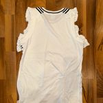 CAbi  ruffle tank top women’s size white and black cotton, spandex viscose‎ small Photo 5