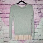 Skies Are Blue  GRAY KNIT SWEATER WITH BABY PINK PLEATED TRIM M Photo 1