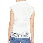 Sandro Eyelet Trim Tie Front Cotton White Blouse In Ecru Photo 9