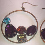 Brass Tone Boho Dangling Round CZ Rhinestone Retro Pierced Earrings Photo 3