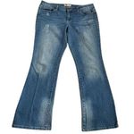 l.e.i. Low rise boot flare leg distressed embroidered denim jeans. Size … Blue Photo 0