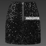 NWT Kinghua Sequin High Waisted Bodycon Mini Skirt Small Black Photo 3