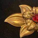 Vintage America Gold and Red Rhinestone Floral Brooch Large Statement Brooch Photo 10