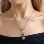 Set 3 pc Vintage Style Blue Crystal Inlaid Turquoise Pendant With Lantern Chain Silver Photo 3