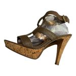 Chinese Laundry denim and gold strapped cork heels size 10M Photo 7