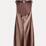 ZARA dress midi maxi satin wedding chocolate brown party cocktail Photo 15