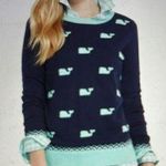 Vineyard Vines Blue and Green Crew Neck Sweater with Whale Motifs Photo 0