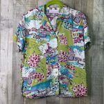 First Issue Small Button Front Short Sleeve Floral Tropical Venice Blouse Pink Photo 0
